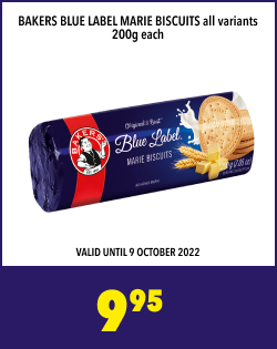 BAKERS BLUE LABEL MARIE BISCUITS ALL VARIANTS 200g EACH, 9,95