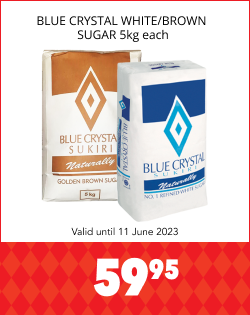 BLUE CRYSTAL WHITE/BROWN SUGAR 5kg EACH, 59,95