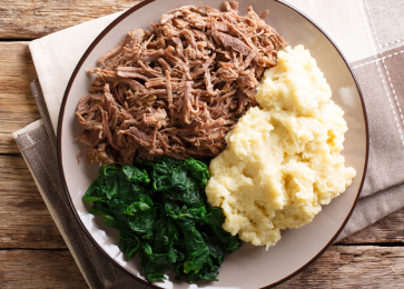 Botswana Seswaa meal with tender meat and flavourful pap and veg