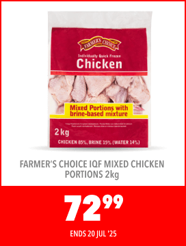FARMERS CHOICE IQF MIXED CHICKEN PORTIONS 2KG