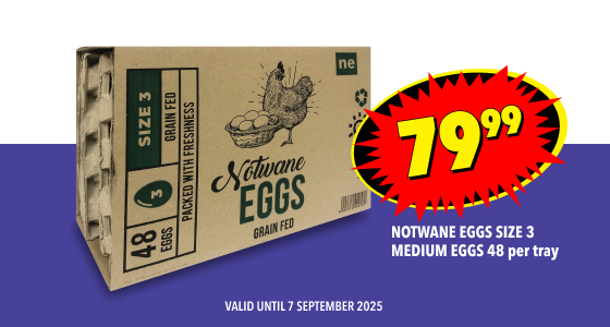 NOTWANE EGGS SIZE 3 MEDIUM EGGS 48 PER TRAY, 79,99