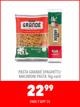 PASTA GRANDÉ SPAGHETTI/MACARONI PASTA 1kg EACH, 22,99