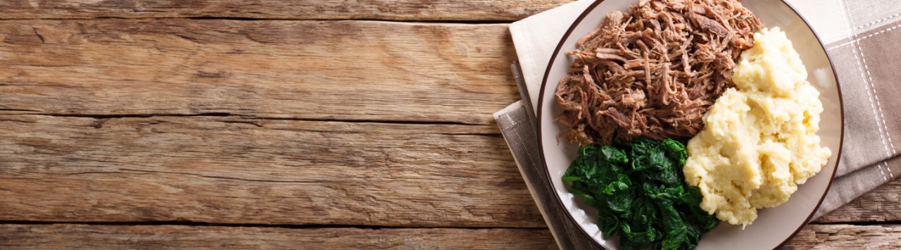 Botswana Seswaa meal with tender meat and flavourful pap and veg